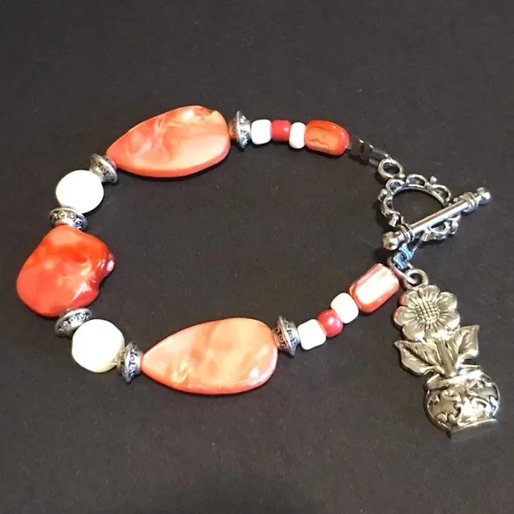 New Handmade Child’s Jewelry Set- Necklace, Bracelet & Earrings, Coral / Ivory - Picture 4 of 7